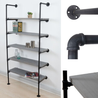 Standregal HWC-C45, Wohnregal Bücherregal Ablageregal, Industriedesign Holz Metall, 165x80x28cm ~ grau