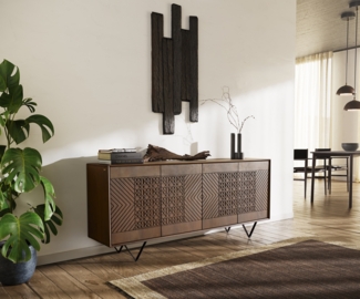 Sideboard Manjula 170 cm Mango Braun 4 Türen V-Fuß Metall Schwarz