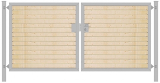 Einfahrtstor Premium (2-flügelig) mit Holzfüllung waagerecht symmetrisch verzinkt B:300 cm H:160 cm