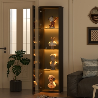 Merax 170 cm Vitrine, multifunktionale Vitrine, Glastrennwand, LED-Farbwechsellicht, Fernbedienung/App-Einstellung, Acrylplatte, Schwarz