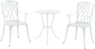 DELUKE® Bistroset 3-teilig CARO - Wetterfest, Aluminiumguss | Balkonmöbel Set 2 Personen Bistrotisch mit 2 Stühlen Gartenmöbel Set 2 Personen Gartenset Sitzgarnitur, Weiß