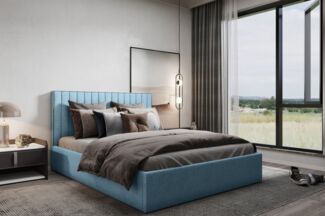 Polsterbett Doppelbett ELIOS Komplettset in Stoff Brooklyn Hellblau 160x200cm