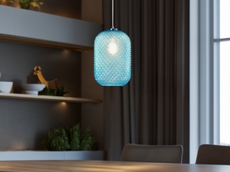 LED Pendelleuchte einflammig Kristall Glasschirm in Blau, Ø 20cm