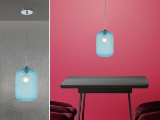 LED Pendelleuchte Relief Kristallglas transparent Blau, Ø 20cm