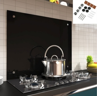 Küchenrückwand Spritzschutz Fliesenspiegel Küche Wandschutz Glas 6mm ESG Schwarz - 70x40CM