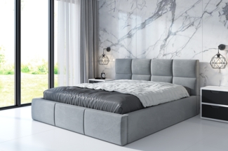 Polsterbett RADIC 90x200 mit Matratze, Bettkasten und Lattenrost. Farbe: Silber 15