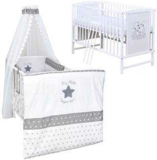Baby-Delux Komplettbett Babybett Mia Komplettset, 10-tlg, Kinderbett 60x120 cm weiß, Bettset verschiedene Designs