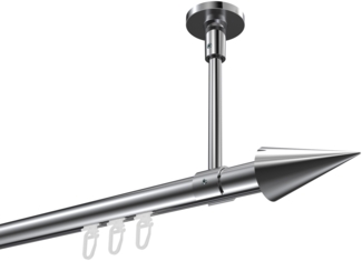 Innenlauf-Gardinenstangen-Set Sonette Savio 300 cm (geteilt in 3 x 100 cm), 1-läufig, 20 mm Ø Chrom