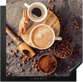 MuchoWow Herd-Abdeckplatte Kaffee - Beton - Kaffeebohnen, Vinyl, (1 tlg), Küche Herdabdeckung Ceranfeld Induktionsfeld Vinyl, 65x50 cm