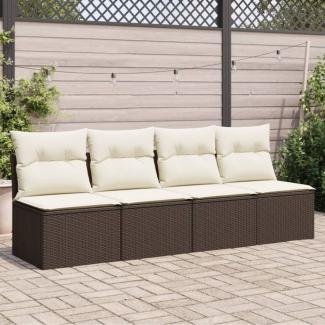 vidaXL Gartensofa mit Kissen 4-Sitzer Braun Poly Rattan 366203