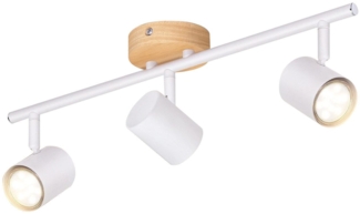 ZMH LED Deckenleuchte 3 flammig - Weiß Deckenlampe GU10 Schwenkbar Strahler Holz Wandleuchte Wandstrahler für Wohnzimmer Schlafzimmer Ohne Leuchtmittel