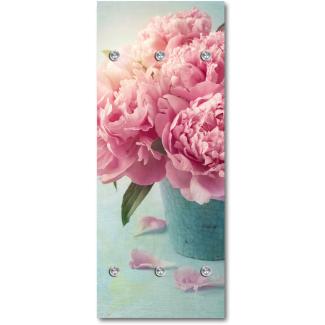 Queence Garderobe - "Peony" Druck auf hochwertigem Arcylglas inkl. Edelstahlhaken und Aufhängung, Format: 50x120cm