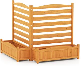 2 tlg. Holzpaneel mit Pflanzkasten & Ablauflöchern & Rankgitter Dekorativer Gartenzaun 91 x 114 cm