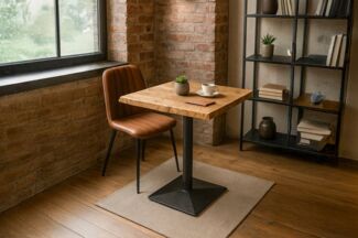 SAM® Bistrotisch Ingmar, massives Akazien- oder Mangoholz, Baumkante, Säulengestell aus Metall