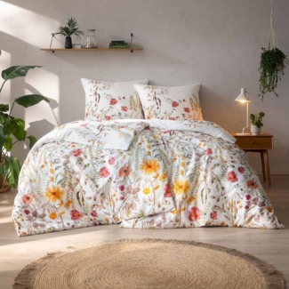 Estella Bio Mako Satin Bettwäsche 135x200 Adelia natur Wiesenblumen 3429-230
