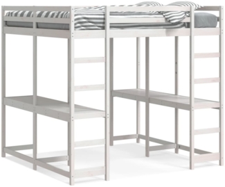 vidaXL Hochbett mit Schreibtisch & Leiter Weiß 160x200 cm Kiefernholz 3284234
