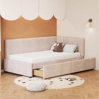 HAUSS SPOLE Schlafsofa 90x200 mit 2 großen Stauraumschubladen und Lattenrost Samtstoff Beige