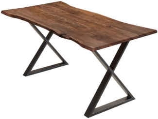 Esstisch Baumkante massiv Akazie nussbaum 160x85 X-Gestell schwarz KASIMIR 528388