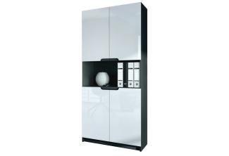 Vladon Büroschrank Logan V2, Aktenschrank mit 5 Fächern und 4 Türen, Schwarz matt/Weiß Hochglanz (82 x 184 x 37 cm)