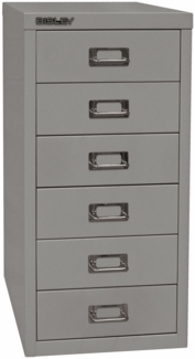 Bisley Multidrawer Schubladenschrank aus Metall mit 6 Schubladen DIN A4 ohne Sockel - Farbe: Silber, L296-355