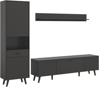 Wohnwand >Linea< (3-teilig) Vitrine, Lowboard, Wandboard, grau - 258x195x40cm (BxHxT)