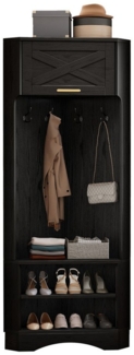 OKWISH Garderoben-Set für Ihren Eingangsbereich, (Moderner Garderobenschrank in Schwarz mit 4 Haken, Elegantes Design, 180 cm hoch, Robuste Spanplatte, Praktische Aufbewahrungslösung für Flur und Eingangsbereich – Mit Kippsicherung und Goldakzenten, 1-...