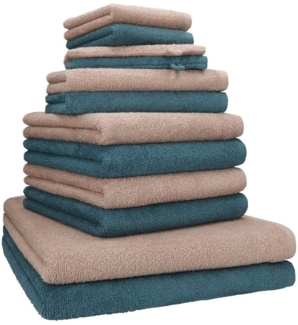 Betz Handtuch Set 12 TLG. Handtuch Set BERLIN Farbe Cappuccino - taubenblau, 100% Baumwolle (12-St)