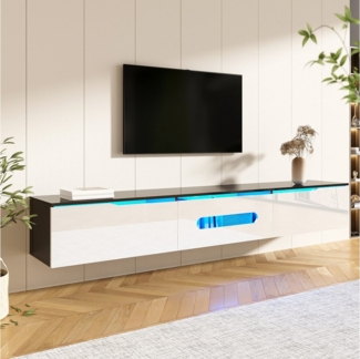 Furnishings Home TV-Schrank Wandmontierbar Schwarz-weißer TV-Schrank 16-farbiger LED-Beleuchtung (1-St) Modernes Design Hochglanzoberfläche 180 cm lang
