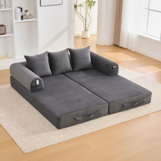 LVHOM Schlafsofa 3 Sitzer, Klappsofa mit Schlaffunktion, Bodensofa, Polstersofa aus CordStoff, Schlafcouch dauerschläfer, frei Kombination, 200x94x67 cm