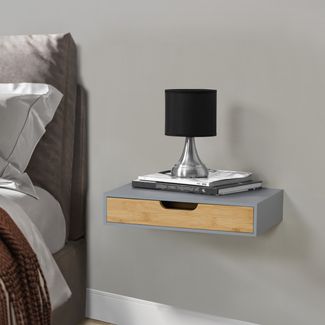 [en. casa] 'Bokn' Wandregal mit Schublade, Bambus grau, 24 x 40 x 8 cm