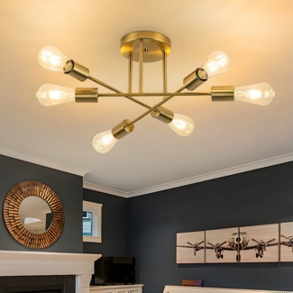 Nettlife Deckenleuchten Wohnzimmer 6 Flammig Schwarz/Weiß/Gold E27 Deckenlampe Vintage, LED wechselbar, Schlafzimmer Flur Balkon Küche