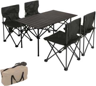 Campingset HWC-N50, Tisch 4x Stuhl Klappstuhl Anglerstuhl faltbar, Metall ~ schwarz