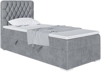 MEBLINI Boxspringbett DALIA 80x200 cm mit Bettkasten - H3/Grau Samt Gepolstert Einzelbett mit Topper & Taschenfederkern-Matratze - 80x200 Rechts