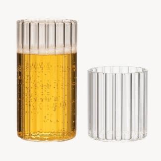 Zoha Glas 4er Set Stripe Riffel Glas, Glas, Hitzebeständig 400ml