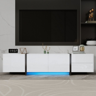 Merax Lowboard mit LED (TV-Schrank, 1 St), Fernsehschrank mit 3 Türen, 1 Schublade & 1 Klapptür, 170 x 30 x 39 cm