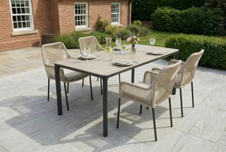 STILO Esstisch 90x160, Platte Sintered Stone in Steingrau, Aluminiumgestell in Carcoal