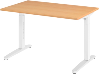 bümö manuell höhenverstellbarer Schreibtisch 120x80 in Buche, Gestell in weiß/alu - PC Tisch höhenverstellbar & klein, höhenverstellbarer Tisch Büro, kleiner Computertisch verstellbar, X12-6-WC