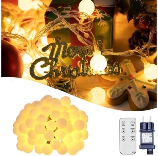 XERSEK LED-Lichterkette Kugel Warmweiß 10 Modi Memory Timer Außen Innen Weihnachtsbeleuchtung, 150-flammig, mit Stecker, IP44, 31V, fur Party Dekor, Kinderzimmer, Balkon