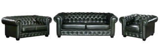 Vente-unique - Chesterfield Garnitur 3+2+1 - Büffelleder - Schwarzgrün - BRENTON