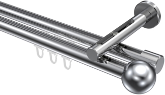 Innenlauf-Gardinenstangen-Set Siteno Luino 100 cm, 2-läufig, 20 mm Ø Chrom