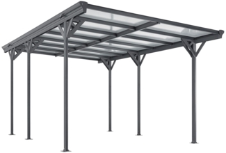 Juskys Carport mit Flachdach 5x3 m - Überdachung aus Aluminium mit Doppelstegplatten - Unterstand für Autos - freistehende Montage - Dunkelgrau