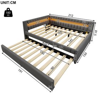 Ulife Daybett Daybett 140x200 cm mit LED, USB-C & Ausziehbett (Leinen)