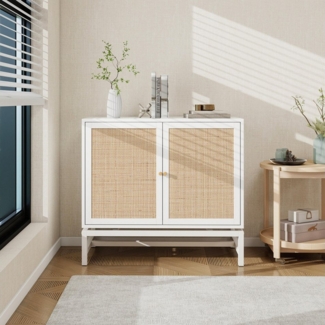 Elegear Sideboard Sideboard 80cm mit natürlichen Rattanelementen, Doppeltür Metallsockel (1 St), Aufbewahrungsschrank für Wohnzimmer Esszimmer Flur Schlafzimmer