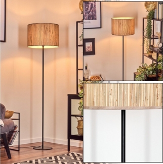 hofstein Stehlampe Stehlampe aus Metall/Seegras in Schwarz/Natur, ohne Leuchtmittel, mit rundem Schirm (40 cm) u. Fußschalter, 1 x E27, ohne Leuchtmittel