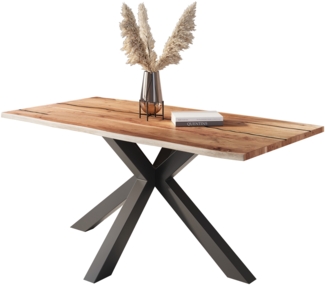 Baumkantentisch Akazie mit schwarzen Resin-Adern naturfarben 140 x 80 cm Spider-Gestell schwarz POLLY 92303608