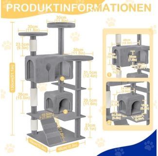 FIVMEN Kratzbaum Grosse Katzen stabil, Mehrstöckiges Katzenhaus, mit Kratzsäulen
