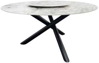 riess-ambiente Esstisch SPIN 150cm weiß-grau · Keramik-Tisch mit drehbarer Servierplatte (Einzelartikel, 1-St), Dreifuß-Gestell · Metall · rund · Marmor-Design · Drehplatte · Modern