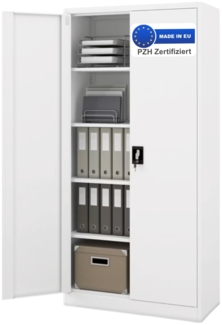 Aktenschrank abschließbar KADO - 5 Ebenen verstellbar, Flügeltüren | Metallschrank Werkstatt Mehrzweckschrank Büroschrank aus Stahl Werkzeugschrank, 195x90x40cm Weiß