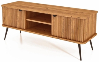 TV-Board Tula Wildeiche massiv 144x46x57 mit 2 Türen 2 Fächern und Riffelfront