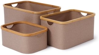 Lumaland Bambus-Aufbewahrungsbox rechteckig 3er-Set Taupe